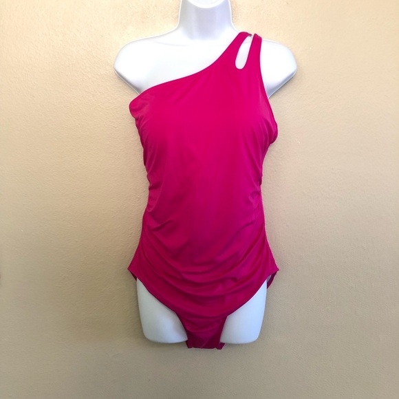 Holipick One Shoulder Tummy Control Modest Coverage Keyhole One Piece Swimsuit - Picture 4 of 13